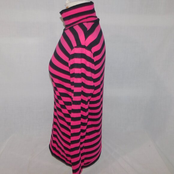 LOVE Candy Couture Womens XL Pink Black Striped Turtleneck Top - Picture 7 of 9